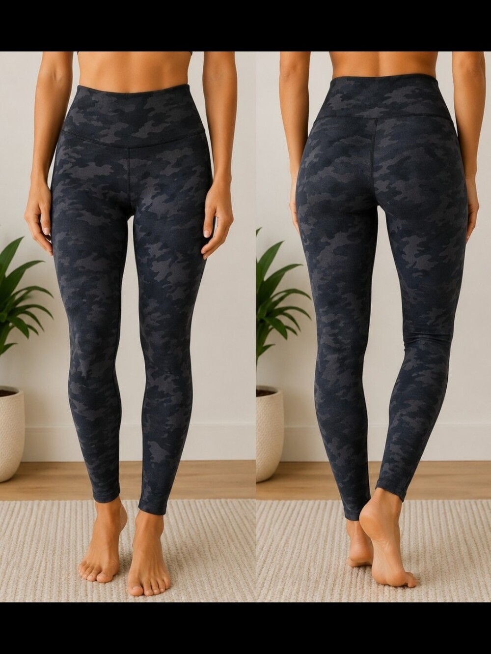 SPANX Seamless Black Camo Leggings Look At Me Now High Rise Shaping Small